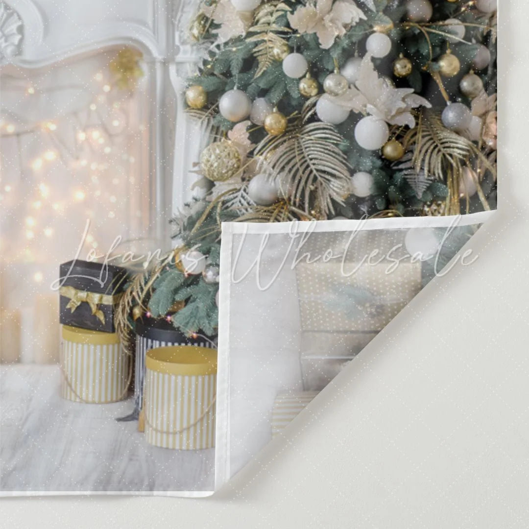 Lofaris Fireplace Christmas Tree Light White Party Backdrop