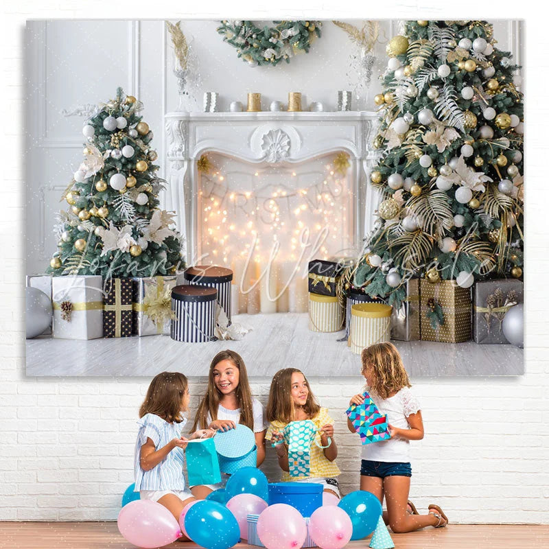 Lofaris Fireplace Christmas Tree Light White Party Backdrop