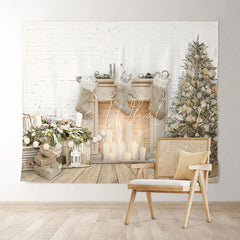 Lofaris Fireplace Christmas Tree White Wall Backdrop for Party