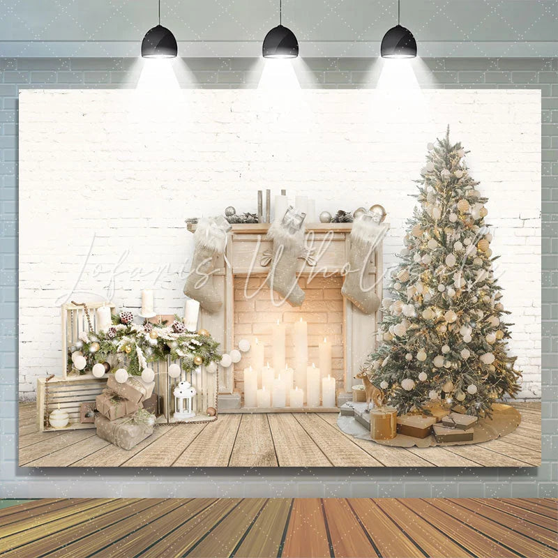 Lofaris Fireplace Christmas Tree White Wall Backdrop for Party