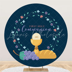 Lofaris First Holy Communion Navy Happy Birthday Round Backdrop