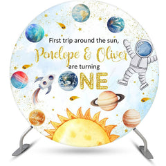 Lofaris First Trip Pretty Planet Round 1st Birthday Backdrop