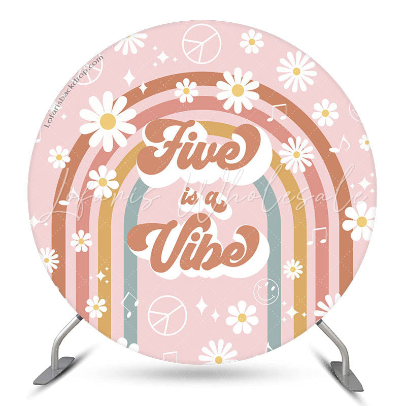 Lofaris Five Is A Vibe Floral 5th Birthday Round Backdrop