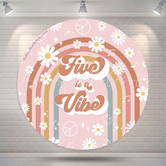 Lofaris Five Is A Vibe Floral 5th Birthday Round Backdrop