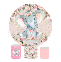 Flora Baby Elephant Birthday Baby Shower Party Round Backdrop Cover Cylinder Pedestal Cloth Cover