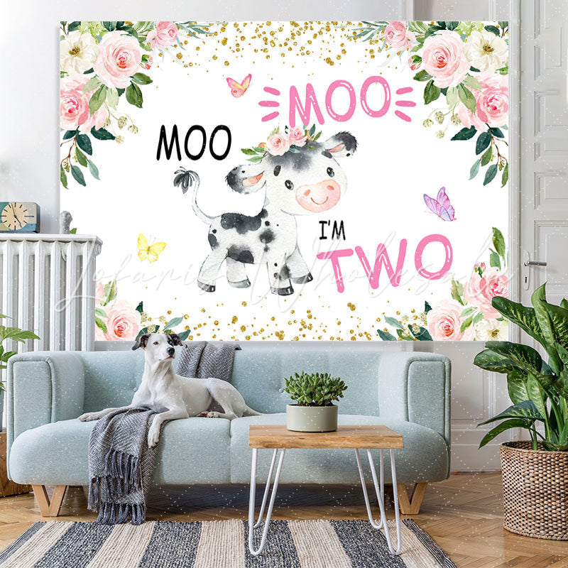 Lofaris Floral And A Cow With Butterfly Happy 2Nd Birthday