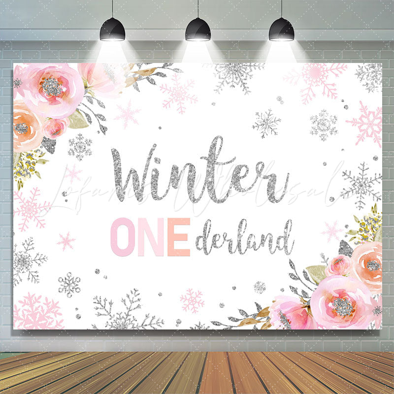 Lofaris Floral And Snowy Winter 1St Birthday Party Backdrop