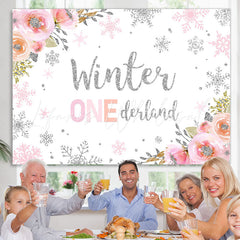Lofaris Floral And Snowy Winter 1St Birthday Party Backdrop