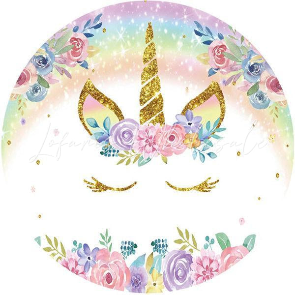 Lofaris Floral And Unicorn Glitter Round Baby Shower Backdrop