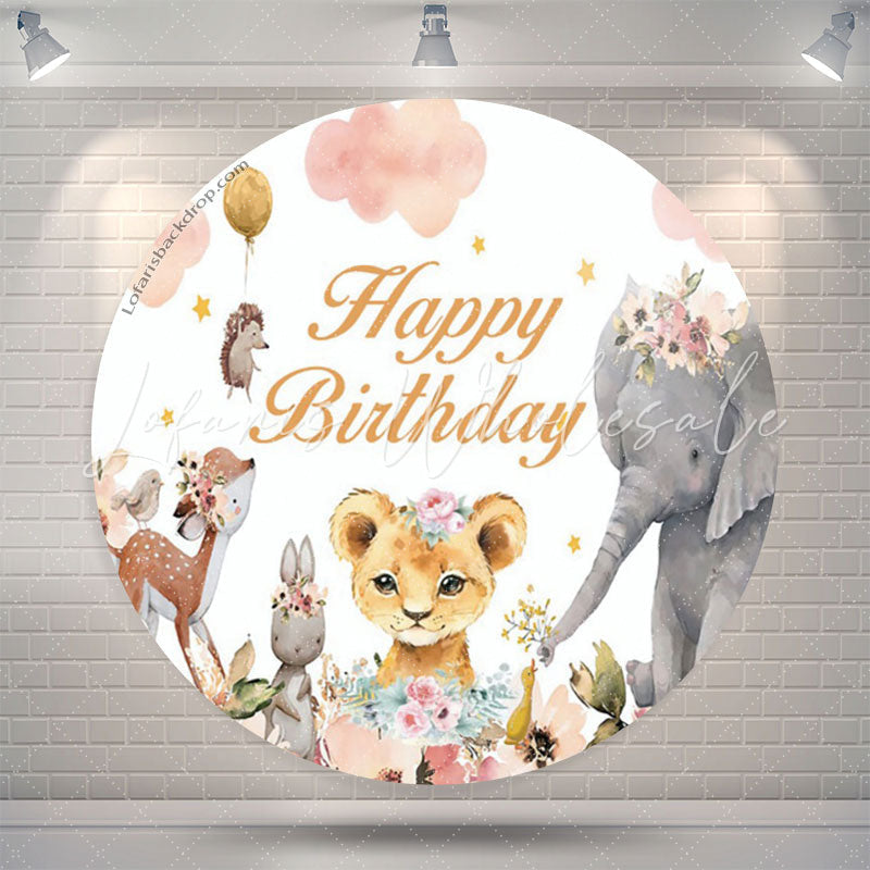 Lofaris Floral Animals Safari Circle Girl Birthday Backdrop