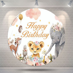 Lofaris Floral Animals Safari Circle Girl Birthday Backdrop