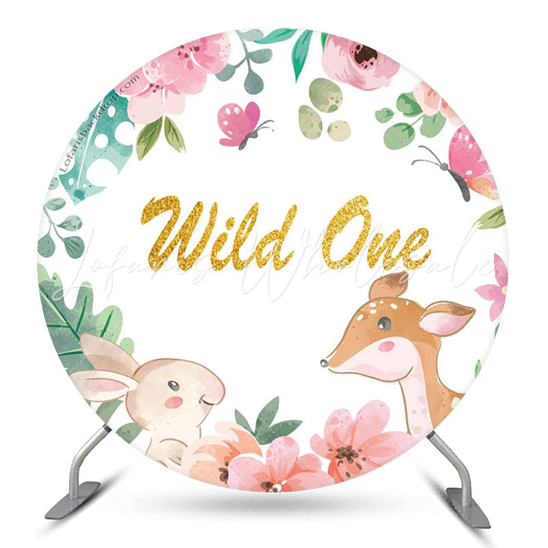 Lofaris Floral Animals Wild One Birthday Round Backdrop