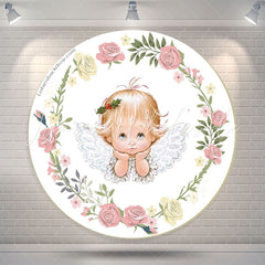 Lofaris Floral Baby Angel Girl Baptism Round Backdrop Cover