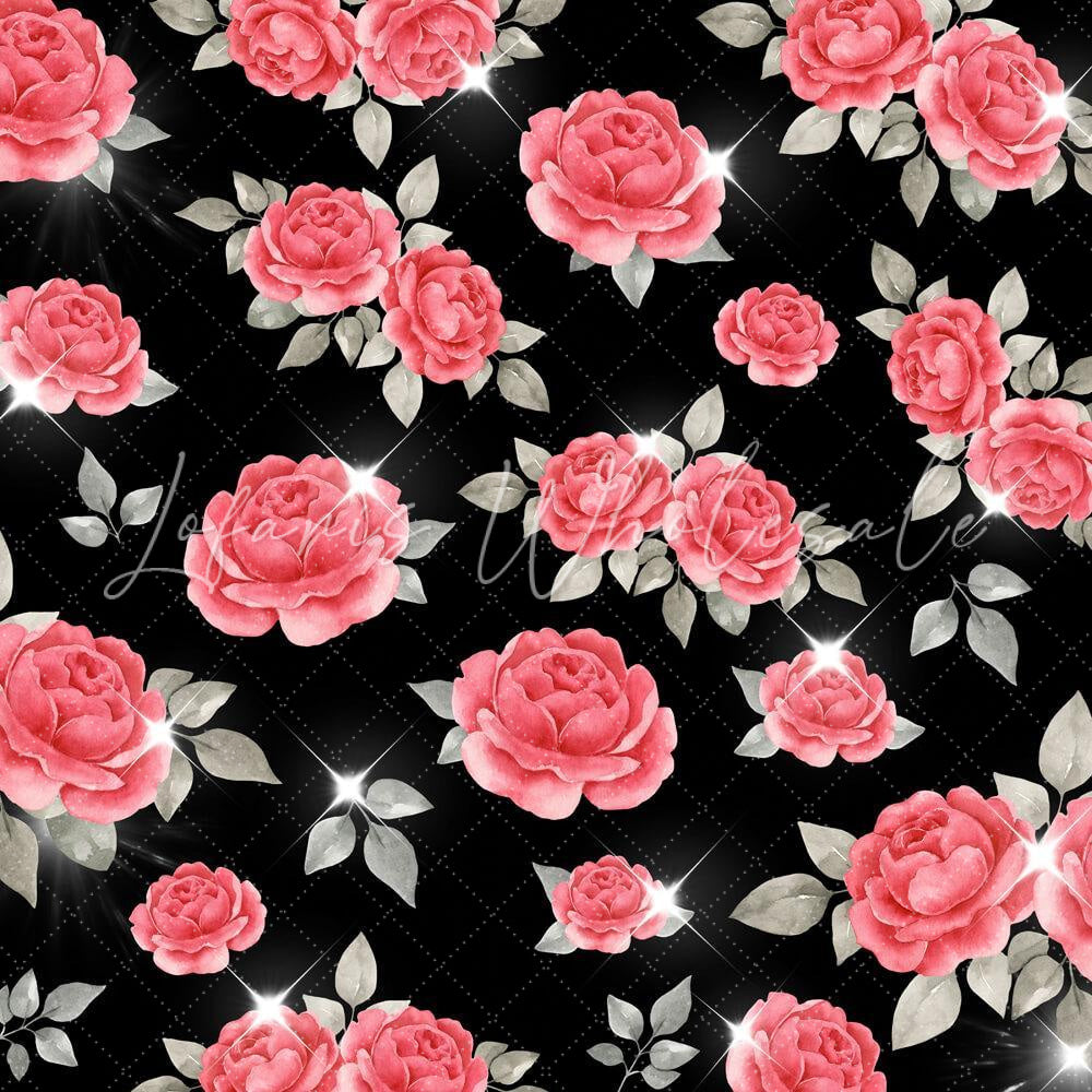 Lofaris Floral Black Glitter Photo Backdrop for Party Decor