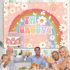 Lofaris Floral Car Rainbow Happy 2Nd Birthday Backdrop