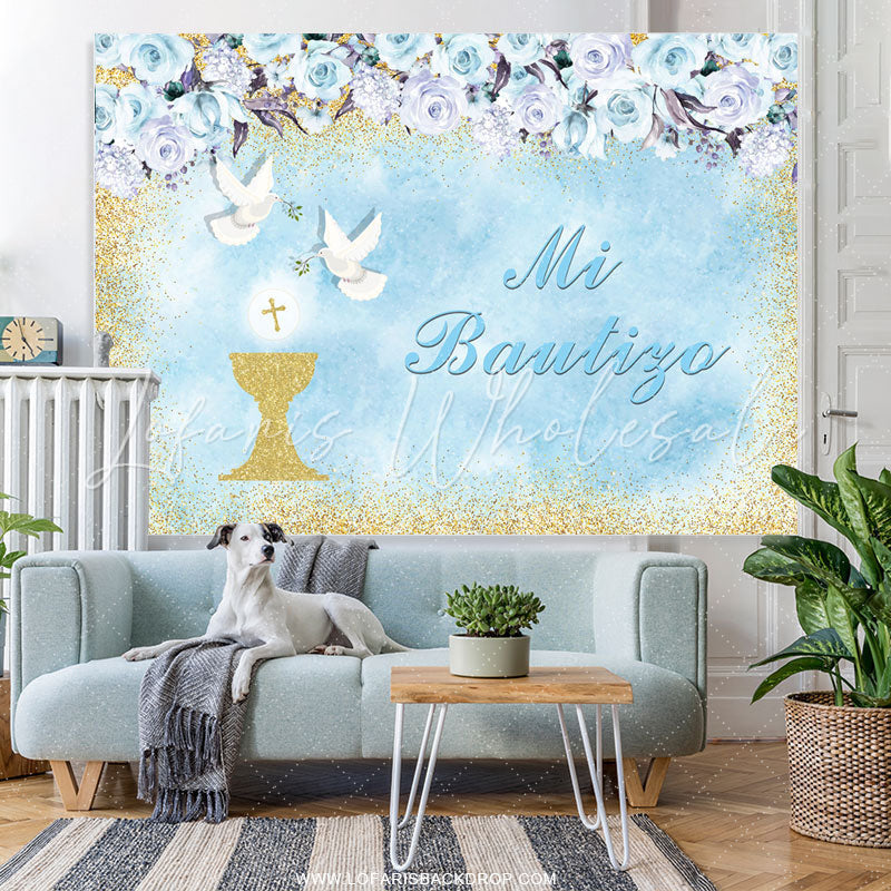Lofaris Floral Doves Mi Bautizo Baptism Backdrop For Twins