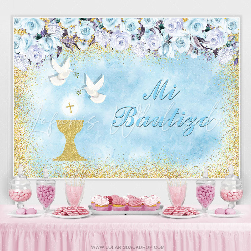 Lofaris Floral Doves Mi Bautizo Baptism Backdrop For Twins