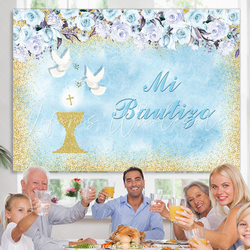 Lofaris Floral Doves Mi Bautizo Baptism Backdrop For Twins