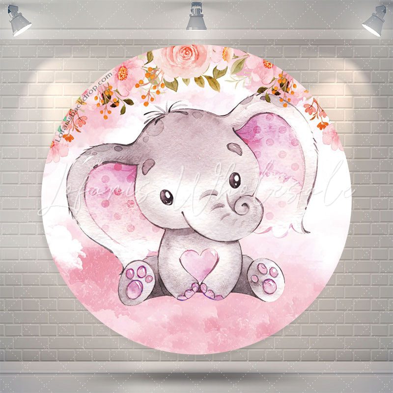 Lofaris Floral Elephant Girl Baby Shower Round Backdrop Cover