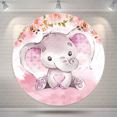 Lofaris Floral Elephant Girl Baby Shower Round Backdrop Cover
