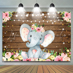 Lofaris Floral Elephant Light Glitter Wood Birthday Backdrop for Girl