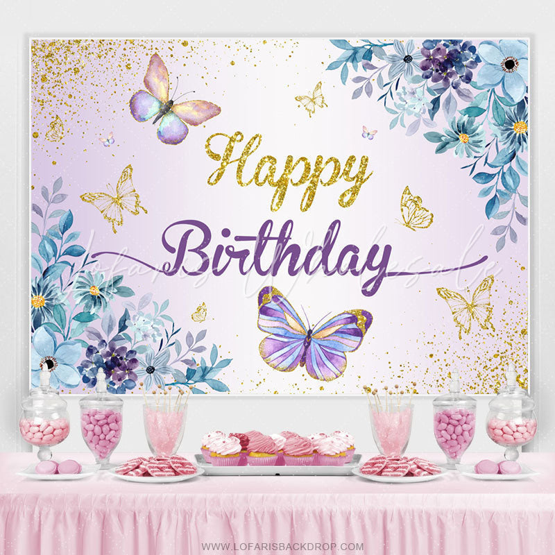Lofaris Floral Glitter Butterfly Spring Birthday Backdrop