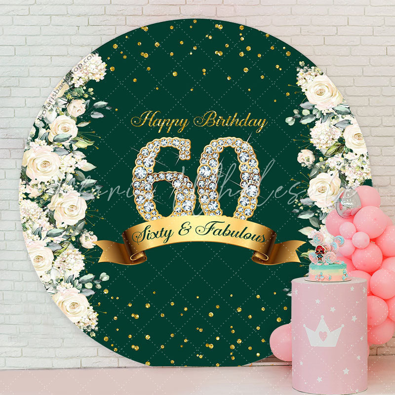 Lofaris Floral Glitter Green Round Happy 60th Birthday Backdrop