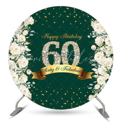 Lofaris Floral Glitter Green Round Happy 60th Birthday Backdrop