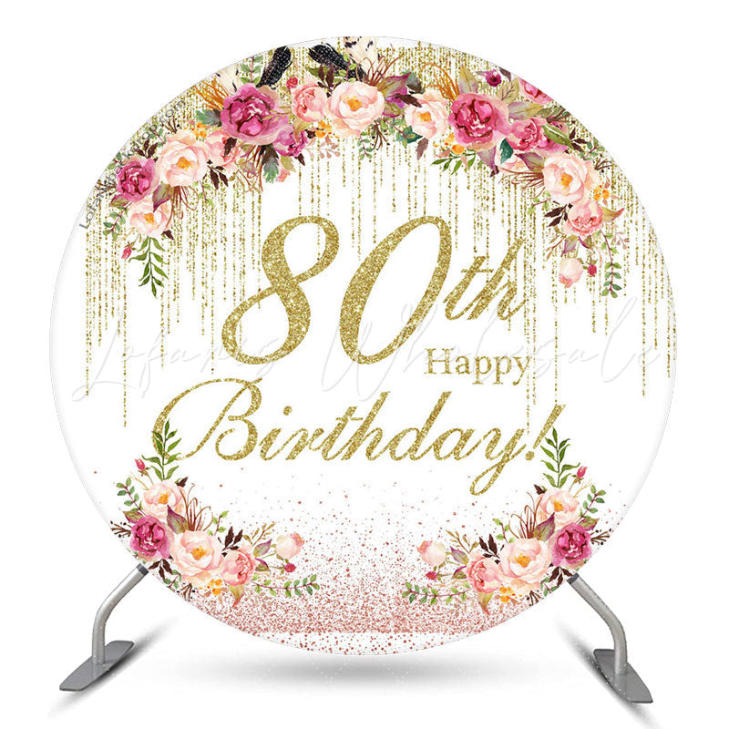 Lofaris Floral Glitter Round Happy 80th Birthday Backdrop