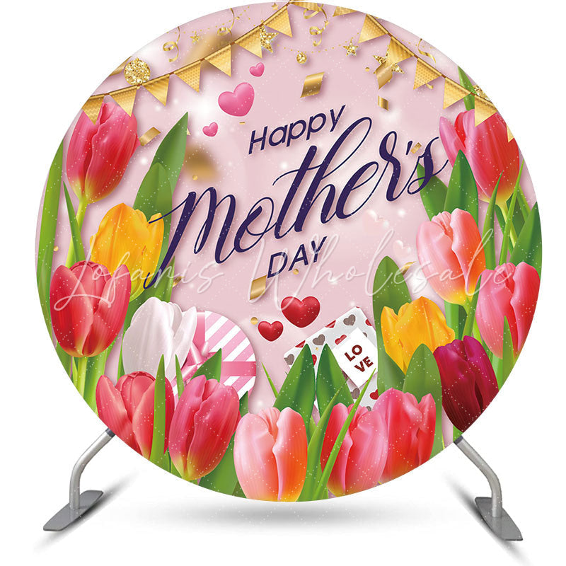 Lofaris Floral Gold Ribbon Gift Round Mothers Day Backdrop