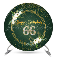 Lofaris Floral Green Glitter Round 66th Birthday Backdrop