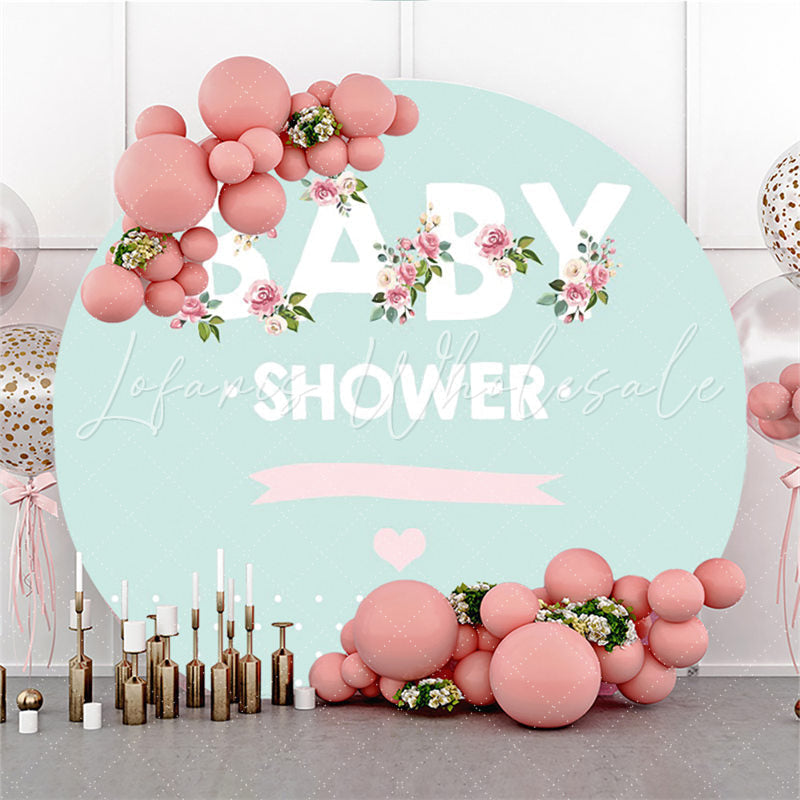 Lofaris Floral Light Cyan Theme Baby Shower Round Backdrop