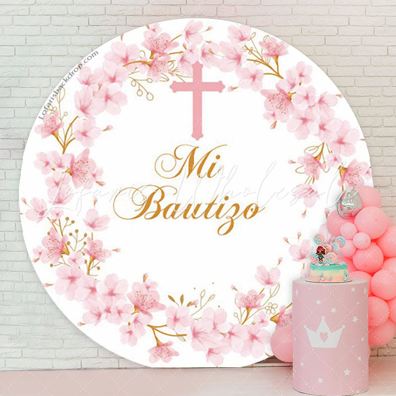 Lofaris Floral Mi Bautizo Cross Round Baptism Backdrop