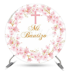 Lofaris Floral Mi Bautizo Cross Round Baptism Backdrop