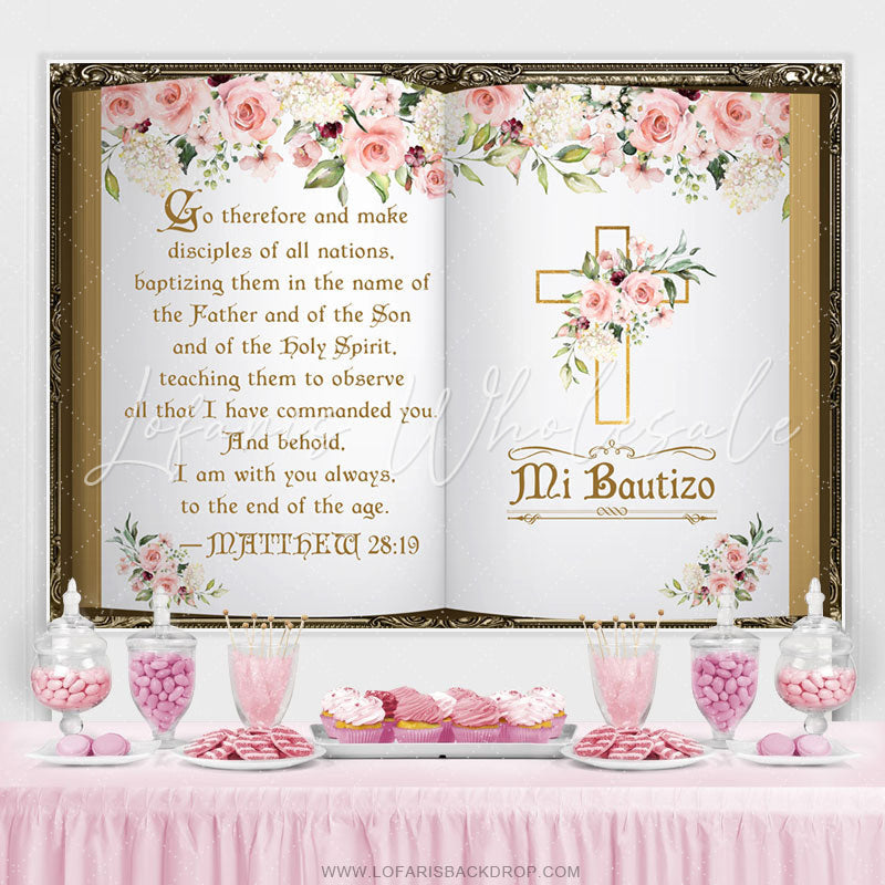 Lofaris Floral Mi Bautizo Theme Christening Backdrop For Baby