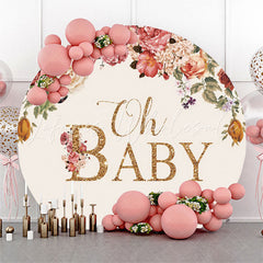 Lofaris Floral Oh Baby Shower Party Round Backdrop Cover