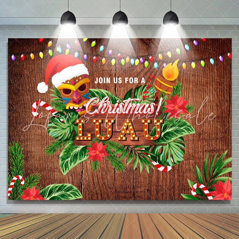 Lofaris Floral Palm Wooden Luau Merry Christmas Backdrop