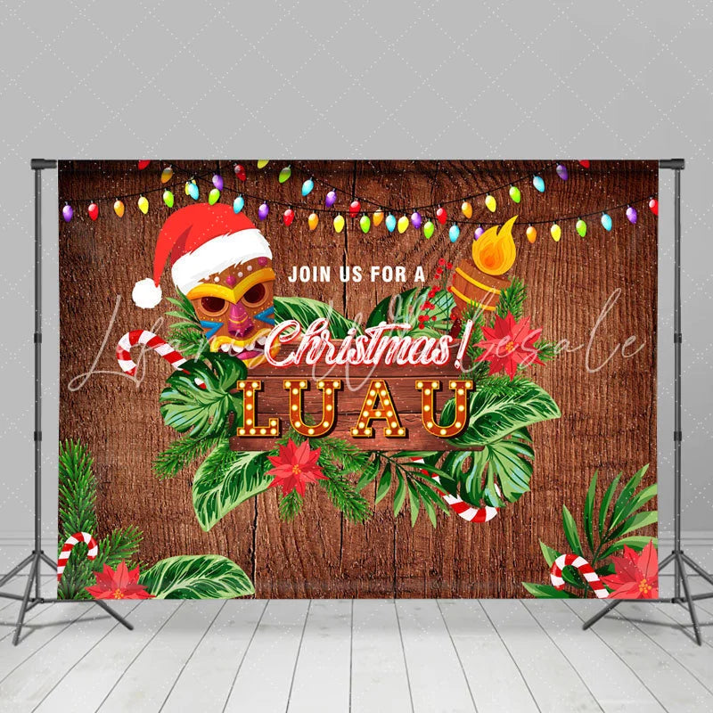 Lofaris Floral Palm Wooden Luau Merry Christmas Backdrop