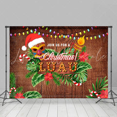 Lofaris Floral Palm Wooden Luau Merry Christmas Backdrop