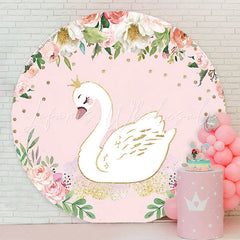 Lofaris Floral Pink Swan Birthday Party Round Backdrop