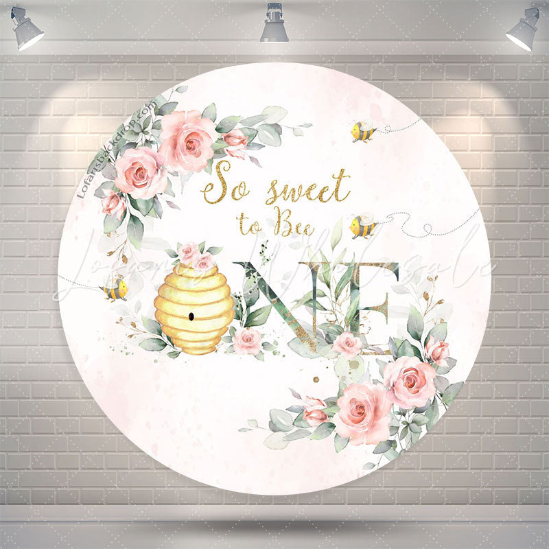 Lofaris Floral So Sweet To Bee One Birthday Round Backdrop