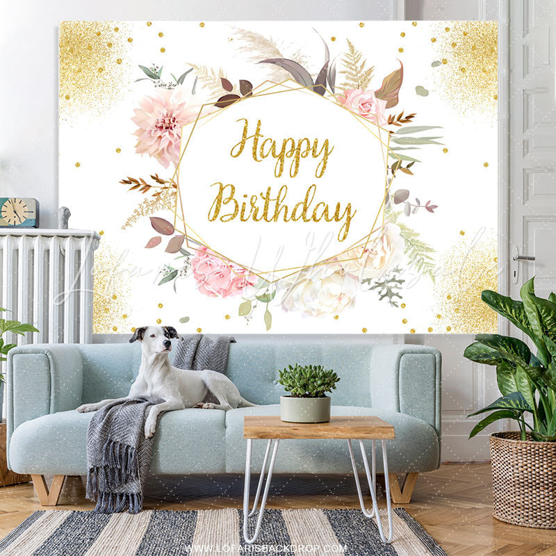 Lofaris Floral With Leaves Happy Birthday Backdrop For Female