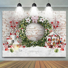Lofaris Floral Wreath Cloud Brick Wall Christmas Backdrop