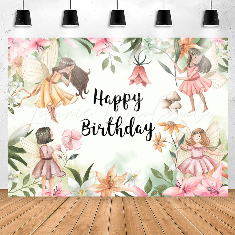 Lofaris Flower Fairies Happy Birthday Backdrop For Girls