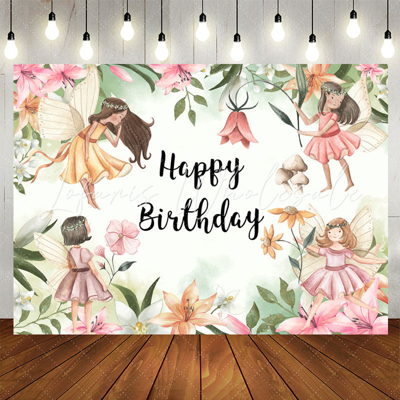 Lofaris Flower Fairies Happy Birthday Backdrop For Girls