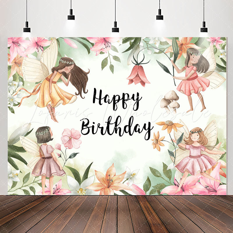 Lofaris Flower Fairies Happy Birthday Backdrop For Girls