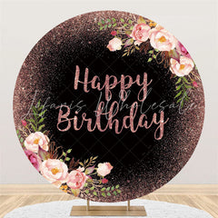 Lofaris Flower Pink Glitter Happy Birthday Circle Backdrop