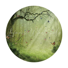 Lofaris Foggy Forest Butterfly Glitter Green Round Backdrops for Party