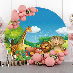 Lofaris Forest Animal And Floral Round Birthday Party Backdrop