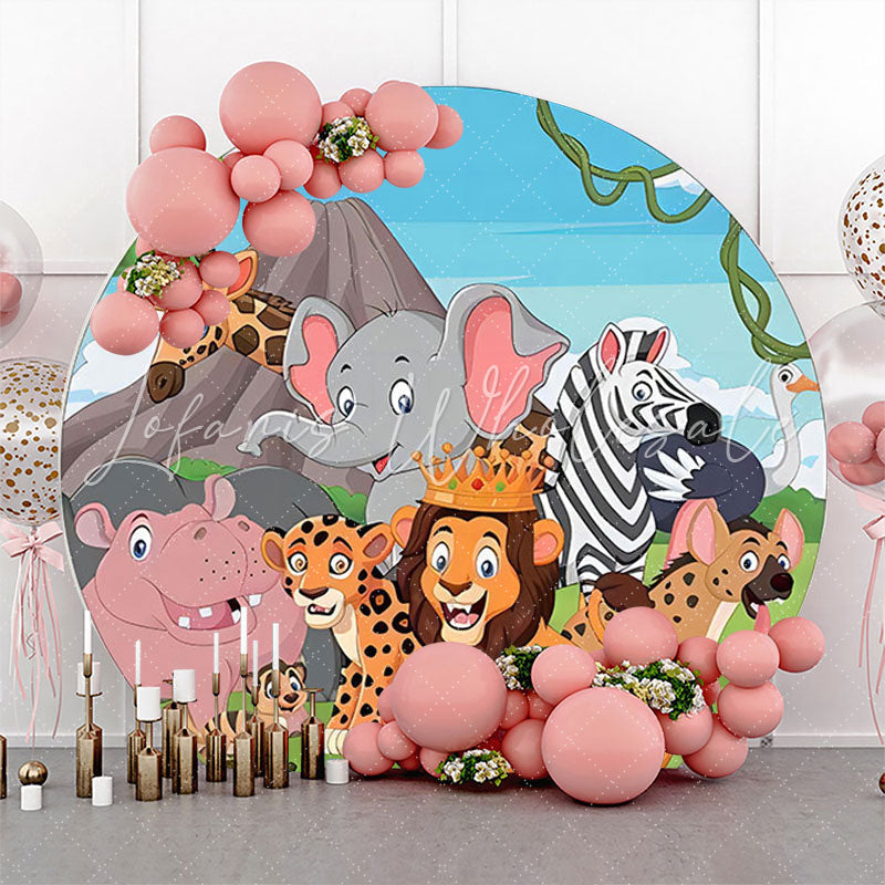 Lofaris Forest Mountain Animlas Round Backdrop For Birthday